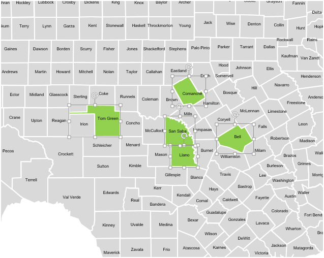 Select the objects depicting the region your want to highlight and change colors, outline, group, move, add shadow, 3d effects etc. Vector maps for marketing presentations
